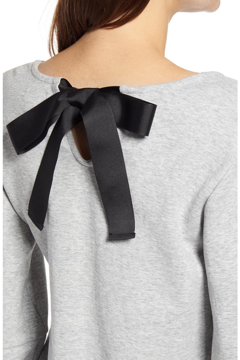 Bow Back V-Neck Sweatshirt, Alternate, color, GREY HEATHER