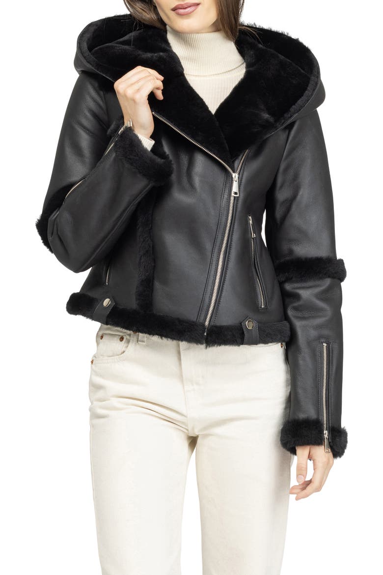 Genuine Shearling Zip Parka, Main, color, BLACK