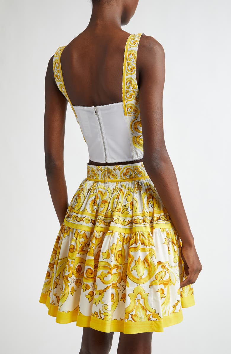 Dolce&Gabbana Majolica Print Corset Top, Alternate, color, Hg3tn Mix Maiolica Giallo