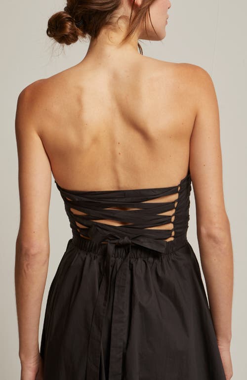 Crescent Lace Up Back Poplin Midi Dress In Brown