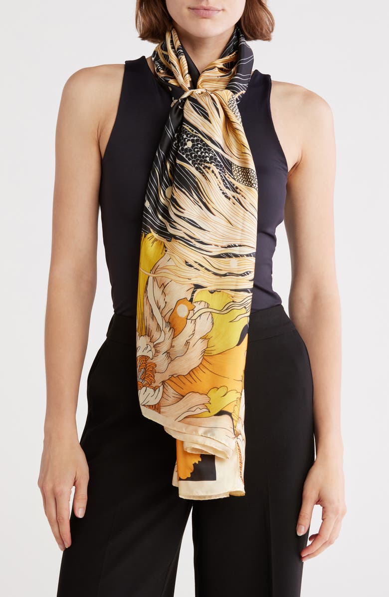 La Fiorentina Floral Print Scarf, Main, color, Yellow