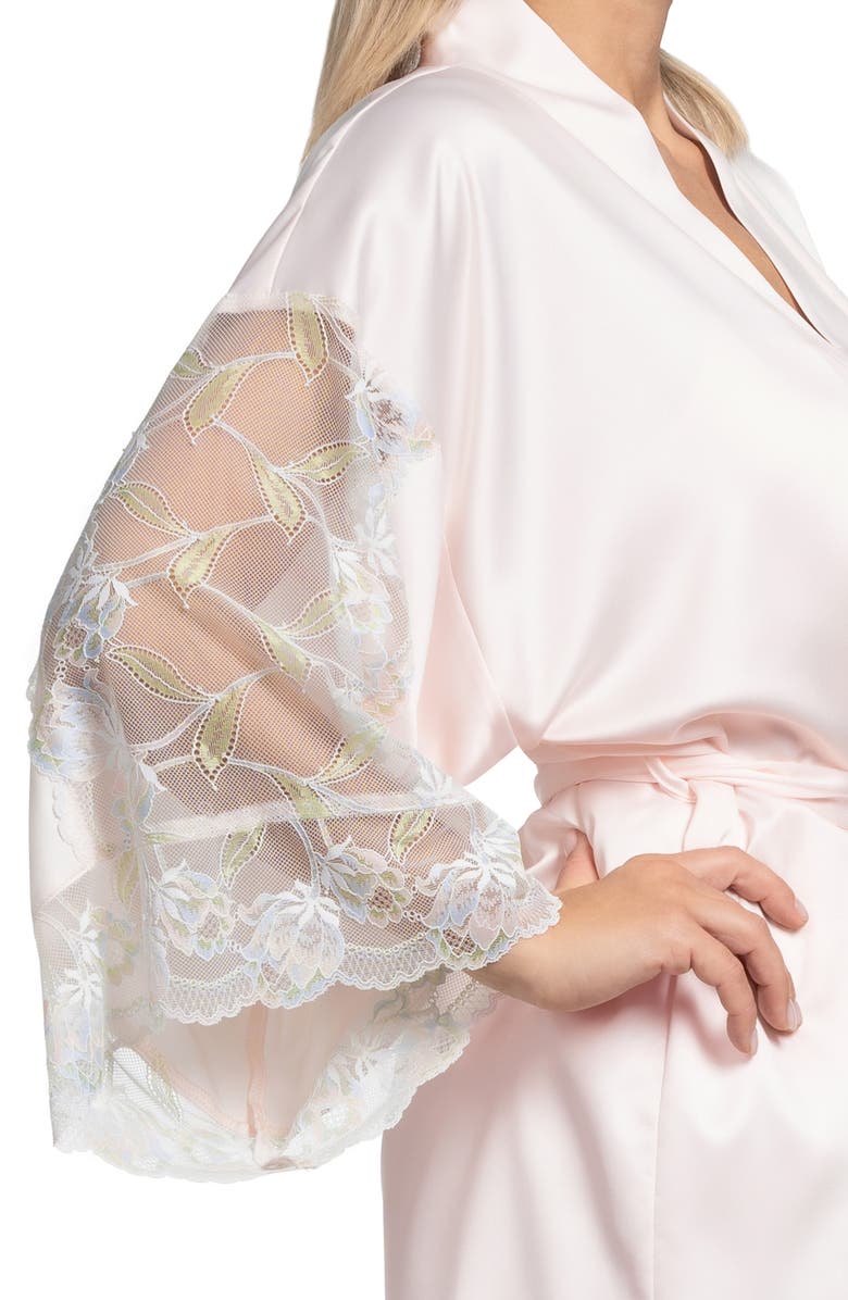 In Bloom by Jonquil Lace Trim Satin Robe, Alternate, color, Cream