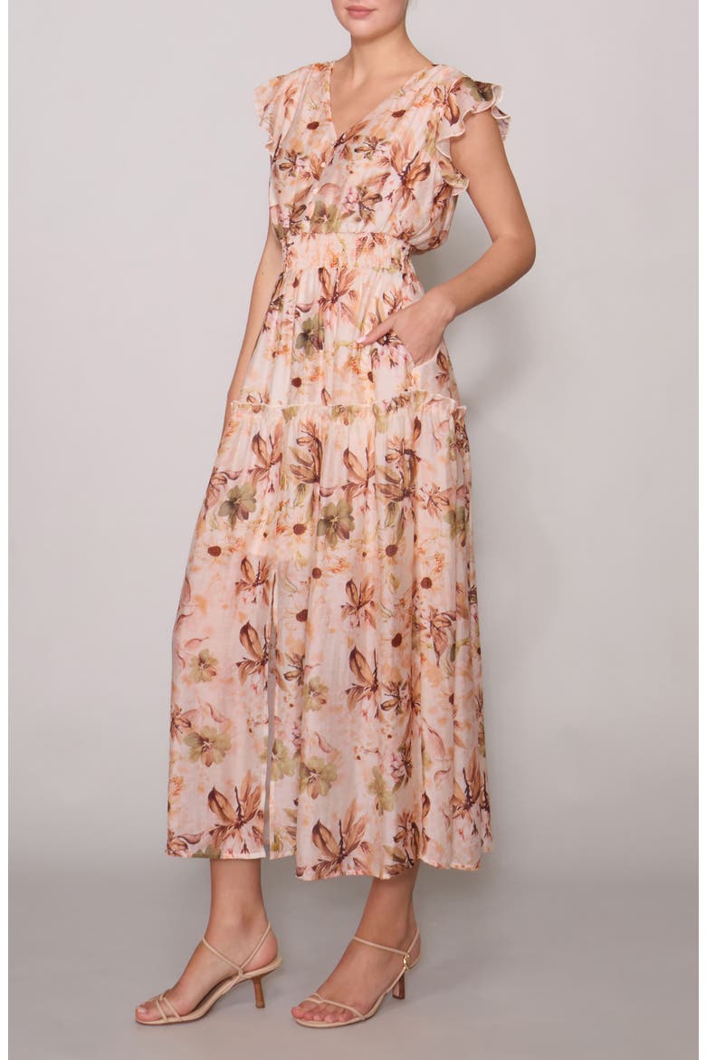 Flutter Sleeve Maxi Dress, Alternate, color, BONE MULTI