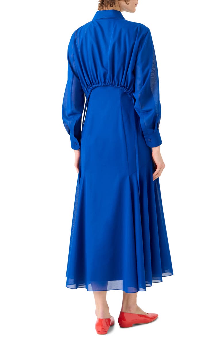 Akris Godet Flared Long Sleeve Cotton Voile Shirtdress, Alternate, color, Lapis Blue