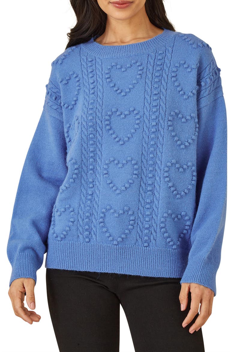 Heart Detail Relaxed Knit Sweater, Alternate, color, Blue