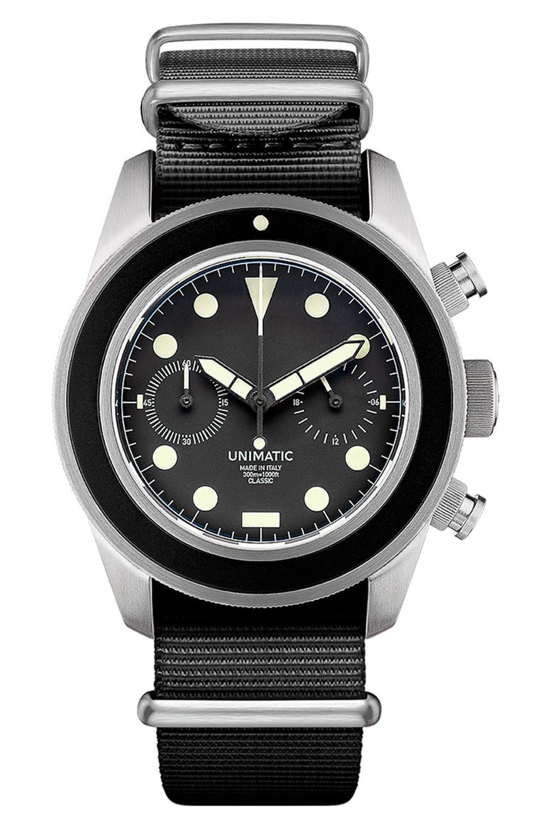 Modello Tre NATO Strap Classic Chronograph Watch, 41mm x 42mm, Main, color, BLACK STEEL