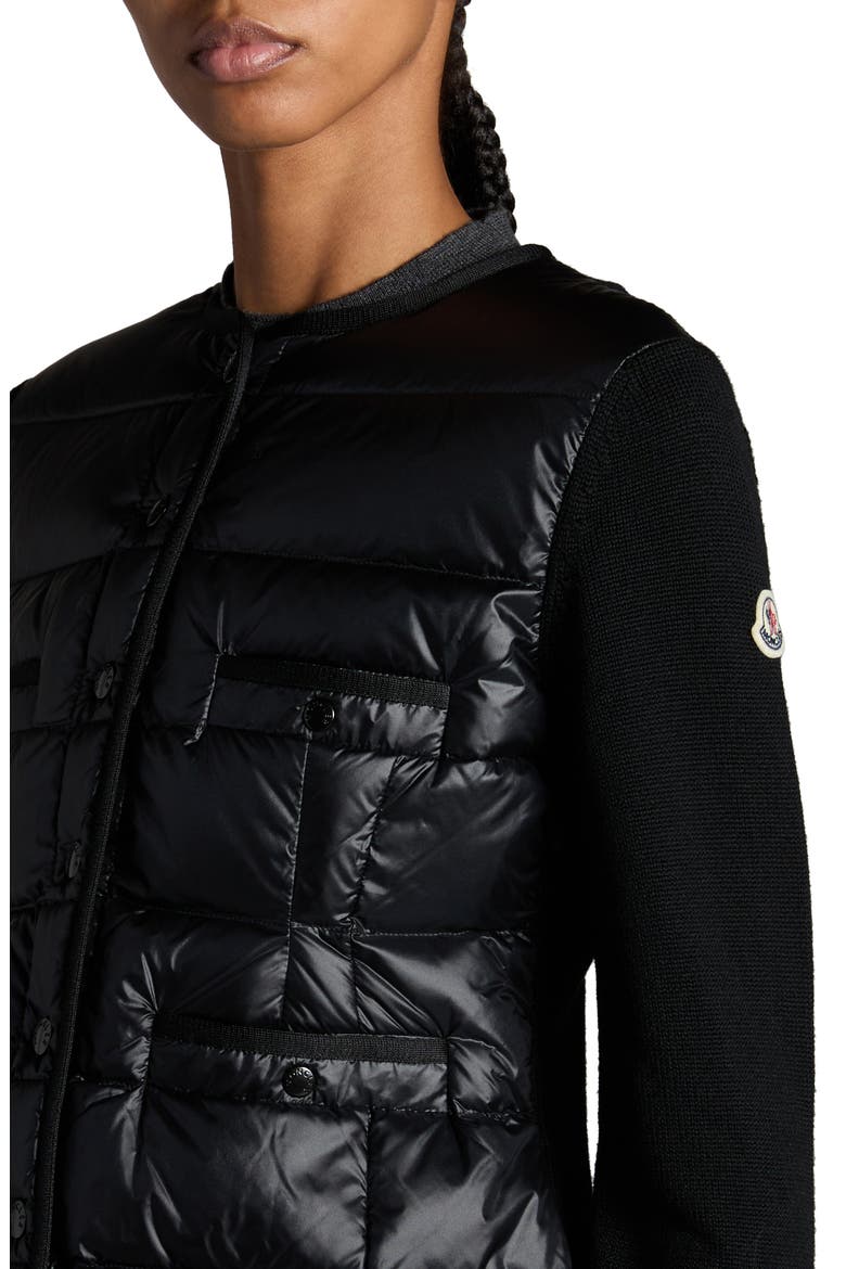 Mixed Media Down Cardigan, Alternate, color, BLACK