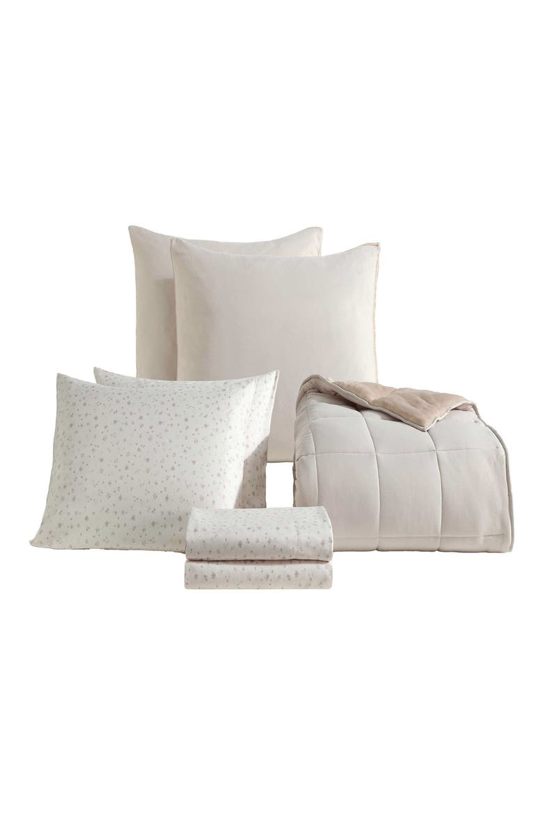 Reversible Plush Washed Microfiber Comforter Bedding Set, Alternate, color, MEDIUM BEIGE