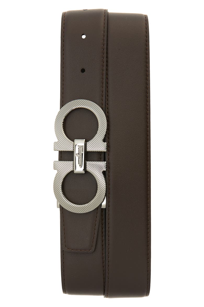 Salvatore Ferragamo Reversible Leather Belt, Alternate, color, BLACK / HICKORY