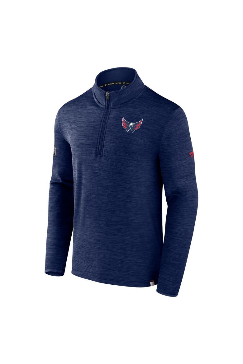 Men's Fanatics Branded  Heather Navy Washington Capitals Authentic Pro Quarter-Zip Pullover Top, Alternate, color, Heather Navy