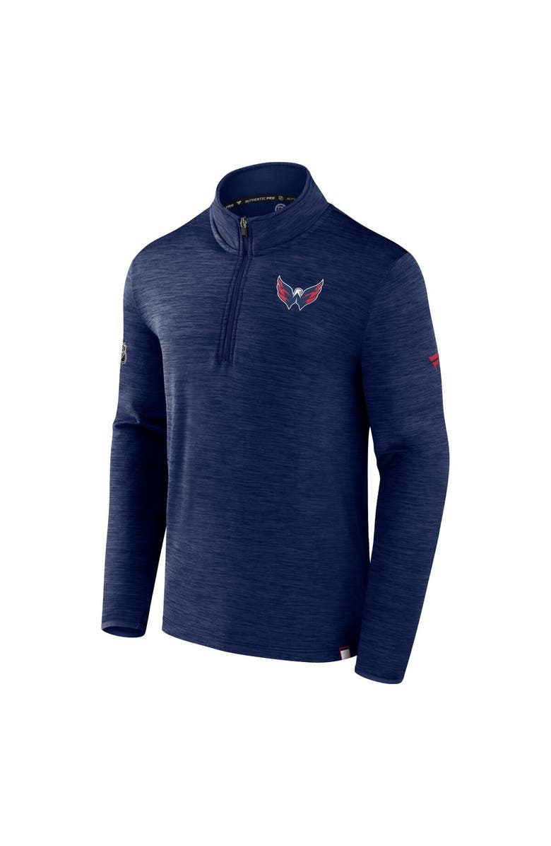 FANATICS Men's Fanatics Branded Heather Navy Washington Capitals Authentic Pro Quarter-Zip Pullover Top, Alternate, color, Heather Navy