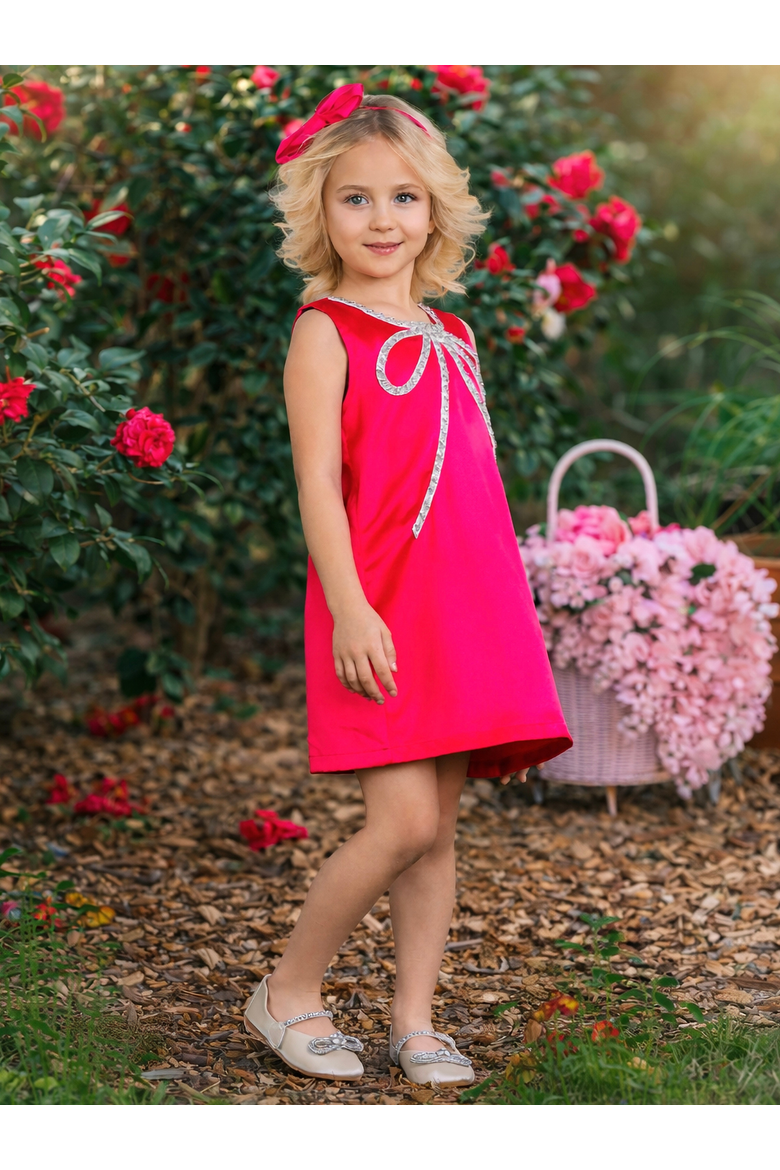 Flora Crystal-Bow Party Dress, Alternate, color, Pink
