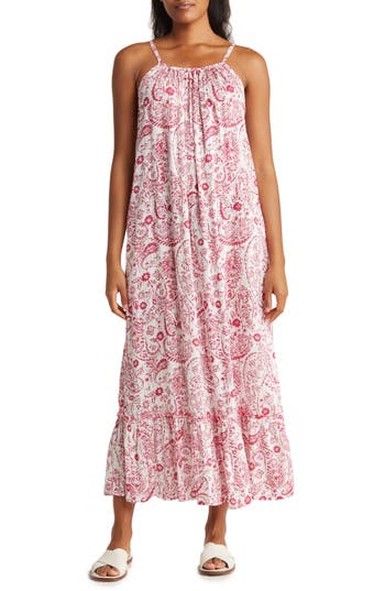 Boho Me Floral Paisley Cover-up Maxi Dress In White/red Paisley
