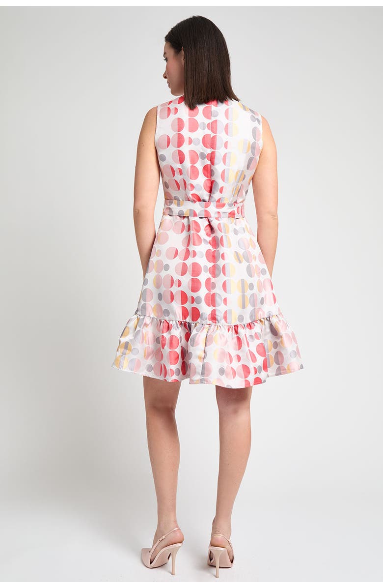 Ming Wang Polka Dot Woven A Line Dress, Alternate, color, Rosy/Sunkist/Lemon/Lunar/White