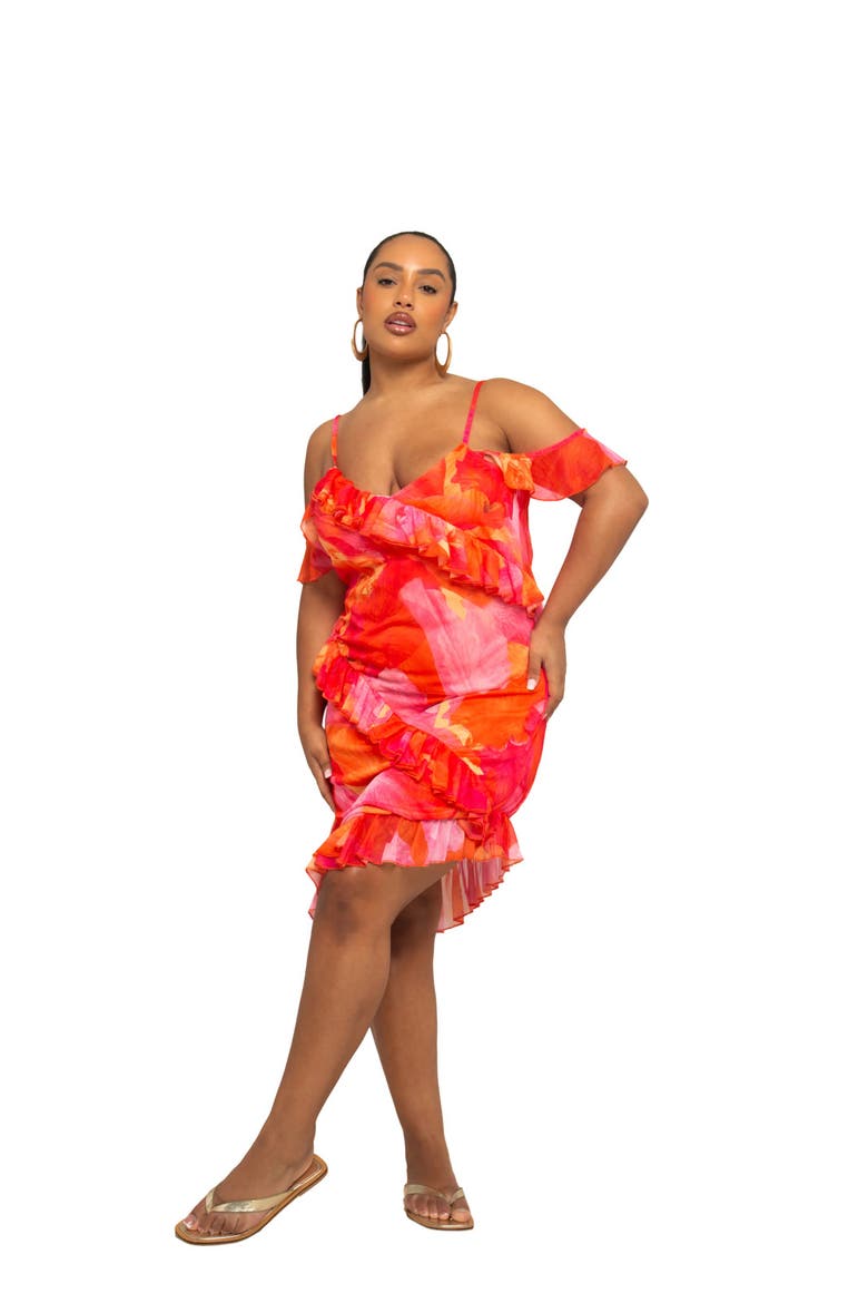 Plus Size Floral Print Mesh Midi Dress, Main, color, Pink