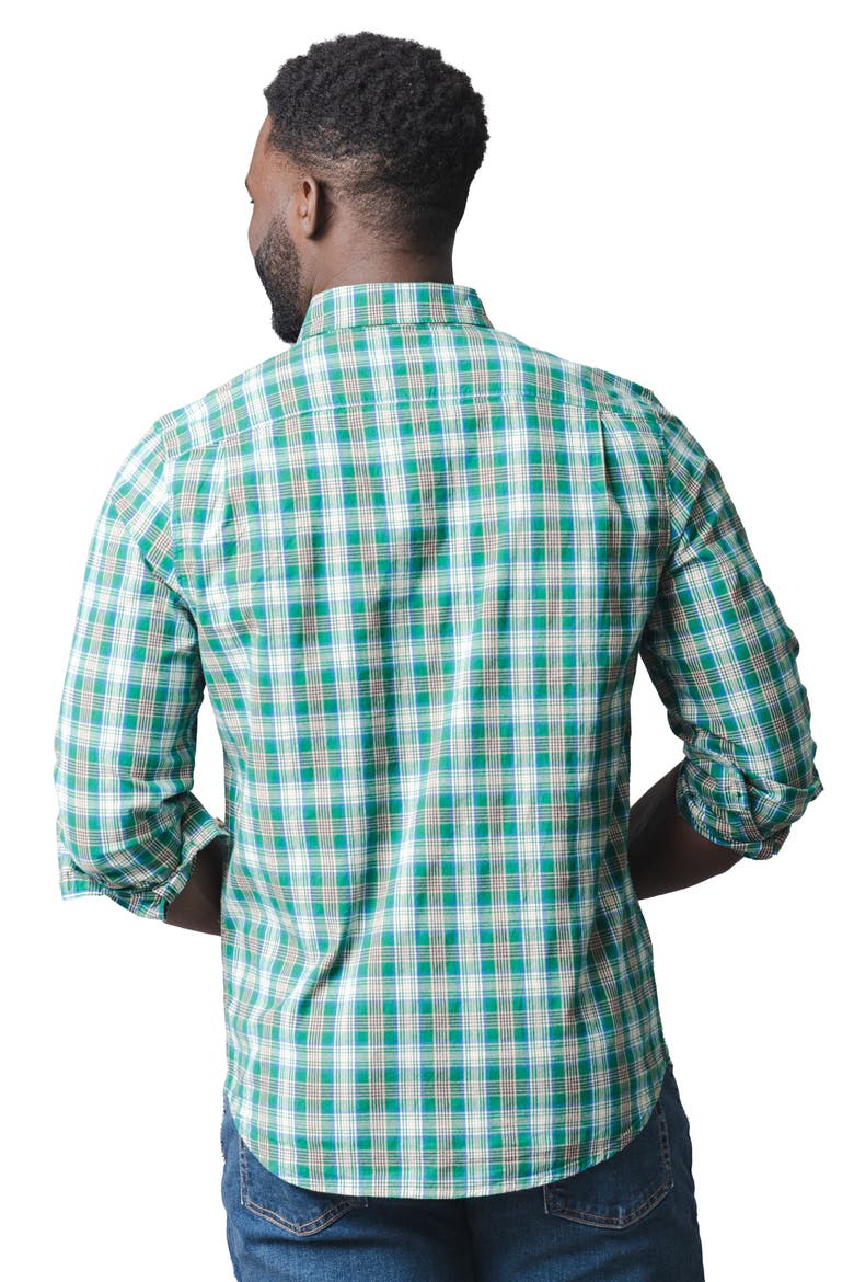 Organic Stretch Poplin Button Down Shirt, Alternate, color, Green Classic Plaid