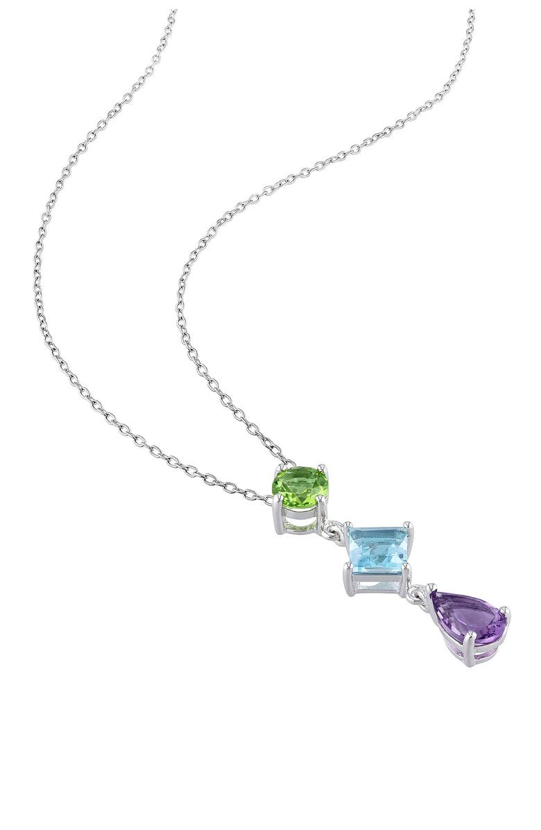 DELMAR Sterling Silver Amethyst Peridot Blue Topaz Drop Pendant Necklace, Alternate, color, 
