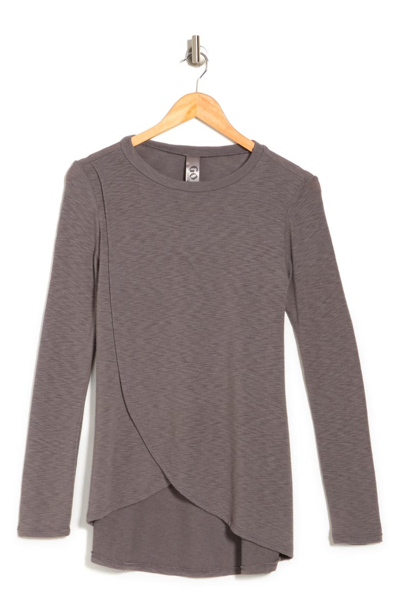 GO COUTURE Long Sleeve Cross Hem Shirt, Alternate, color, Pale Rosette