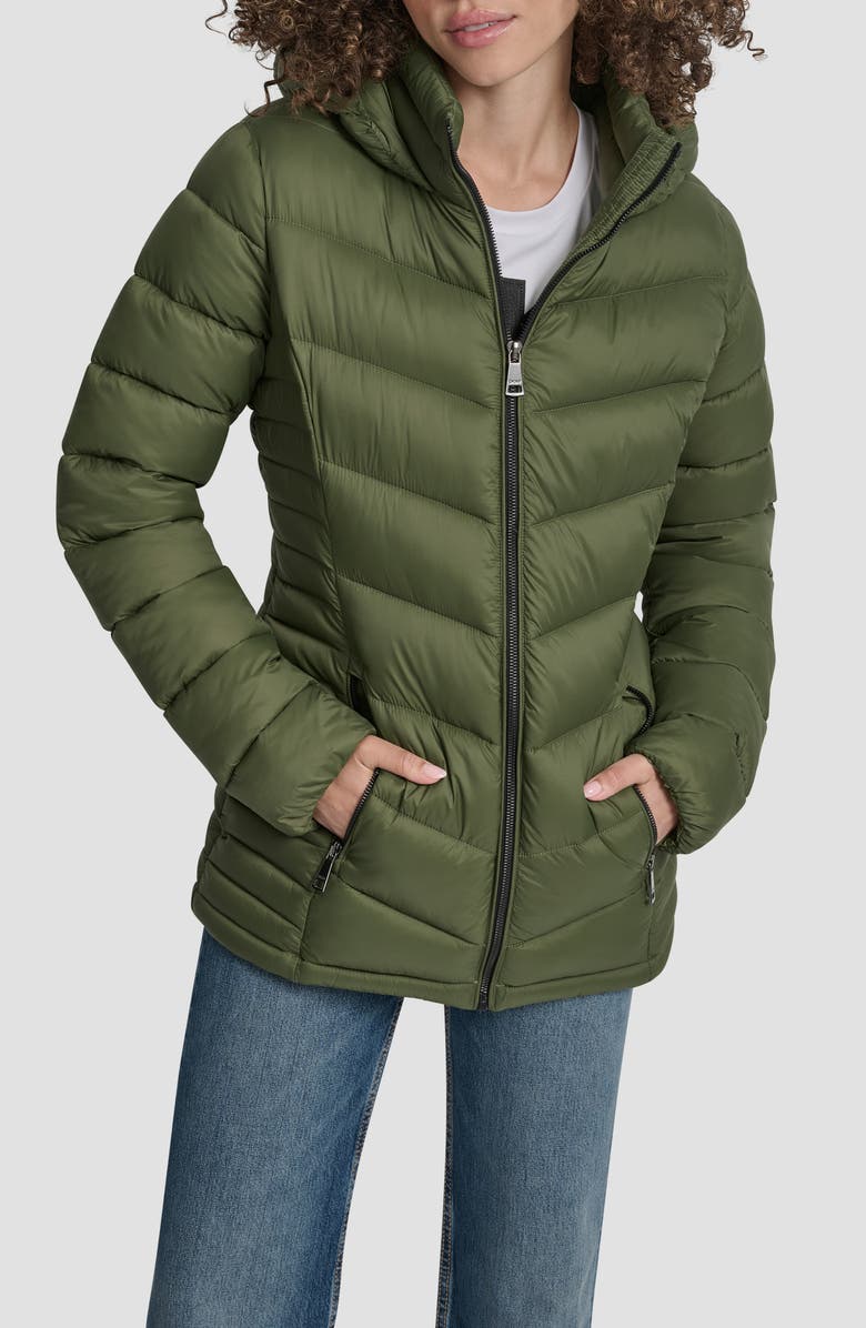 DKNY Cire Packable Hooded Puffer Jacket, Alternate, color, Evergreen