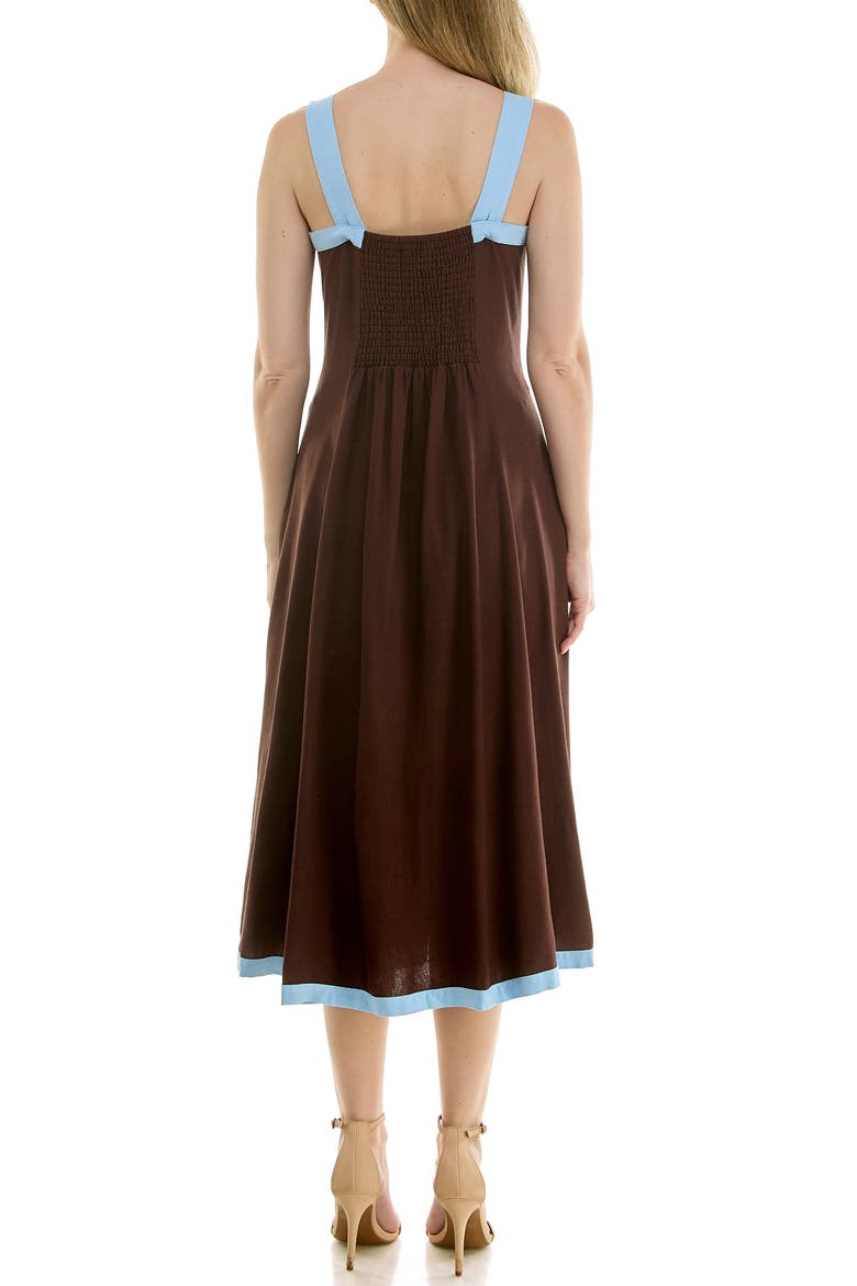 Square Neck Fit & Flare Midi Dress, Alternate, color, CHOCOLATE / CERULEAN
