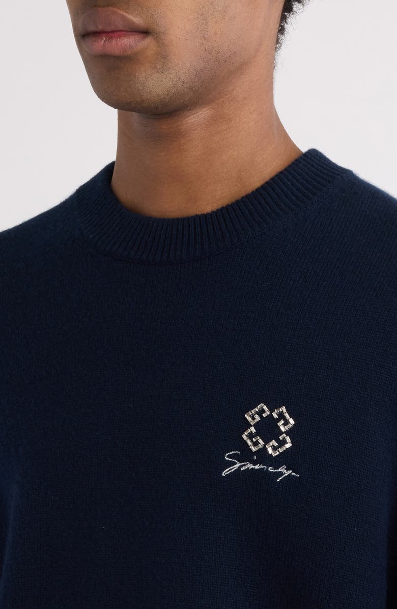 Givenchy 4G Beaded Wool & Cashmere Crewneck Sweater, Alternate, color, 401-Dark Blue