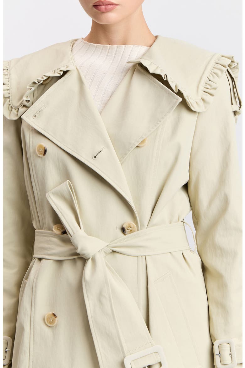 Ruffle Trim Victorian Trench Coat, Alternate, color, CHALK