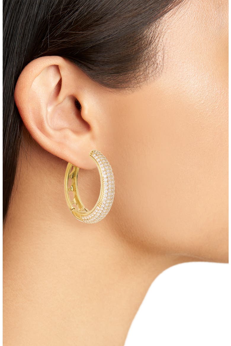 Crystal Embellished Hoop Earrings, Alternate, color, GOLD
