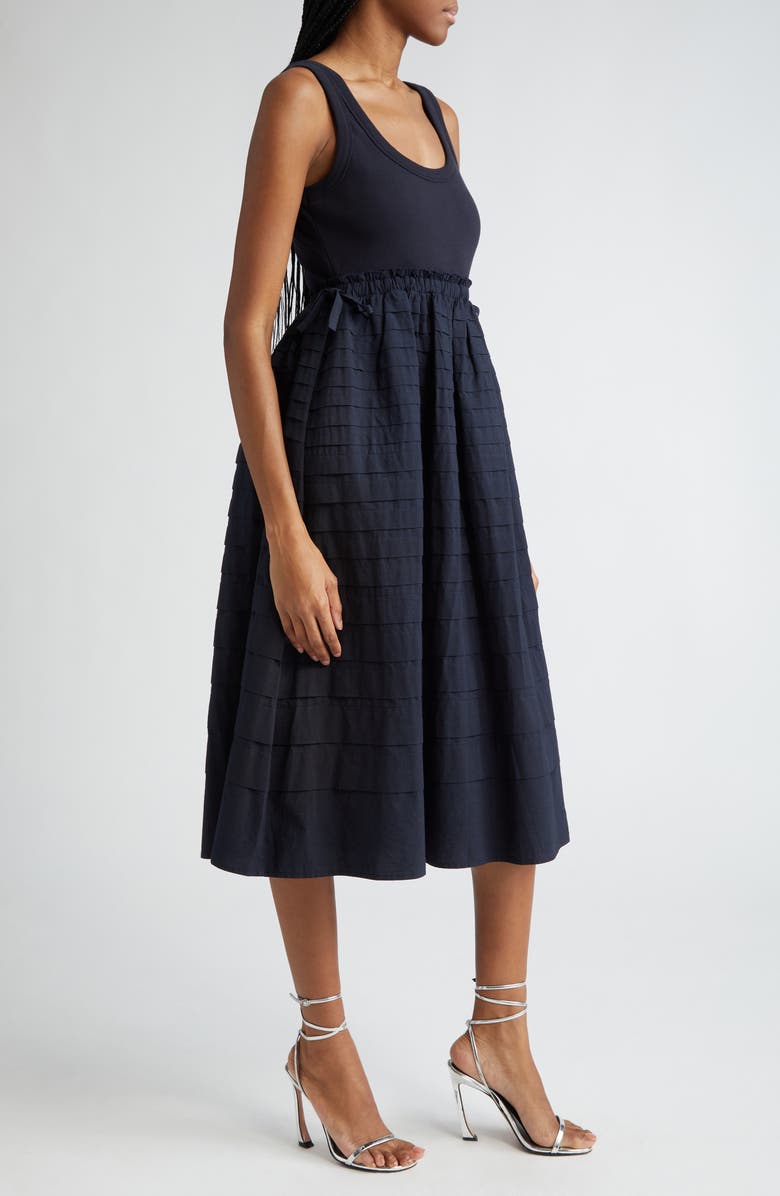 Cinq à Sept Akira Mixed Media Stretch Cotton Tank Dress, Alternate, color, Navy