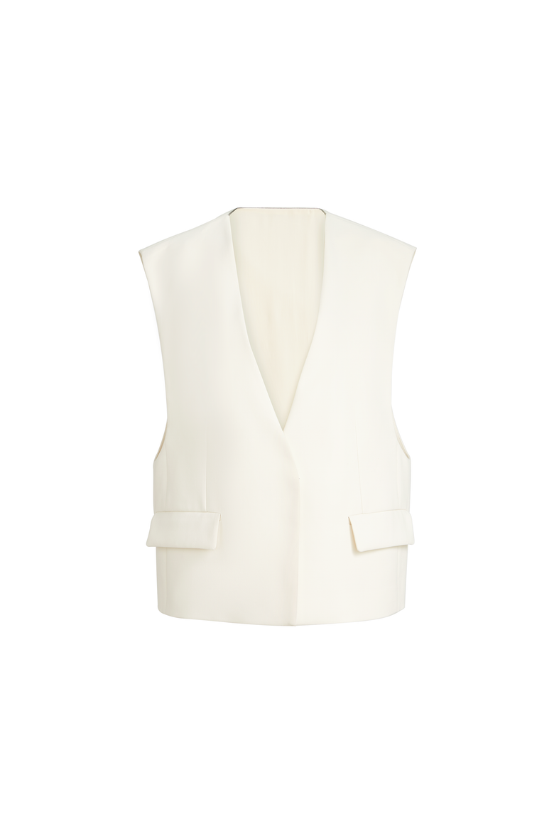 Double twill crêpe vest, Alternate, color, Ivory