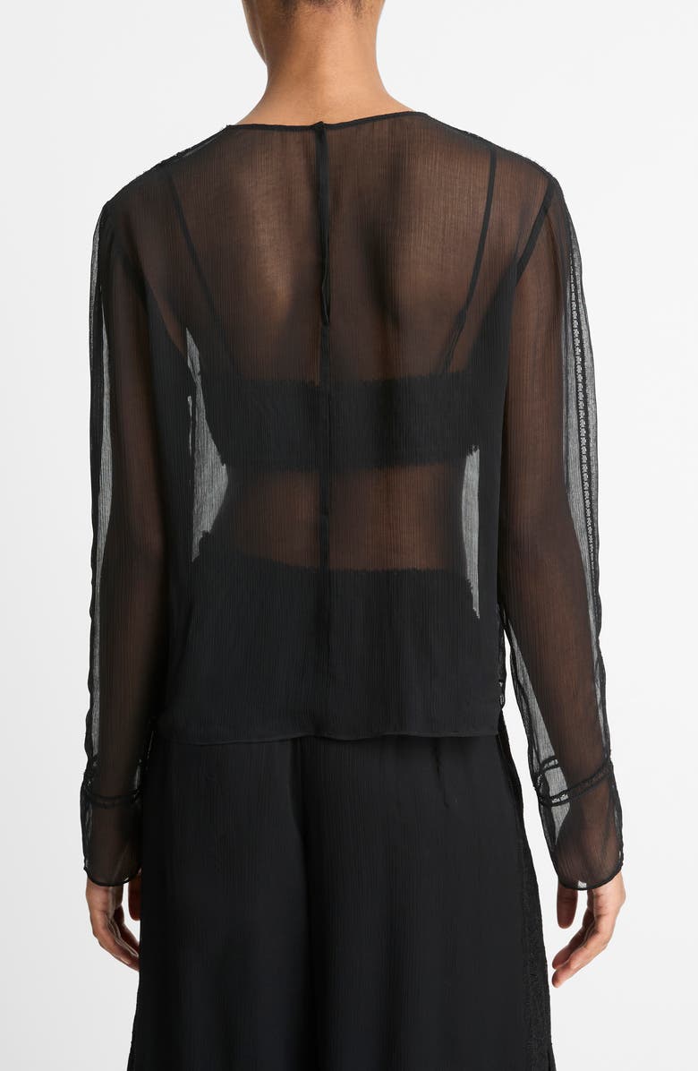 Vince Sheer Lace Trim Top, Alternate, color, Black