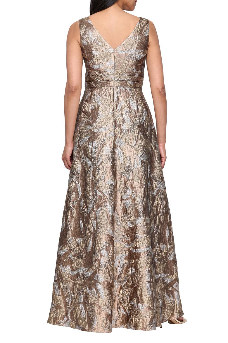 Metallic Jacquard Sleeveless A-Line Gown, Alternate, color, BRONZE