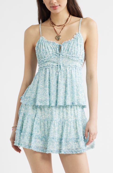 Floral Mesh Ruffle Trim Camisole