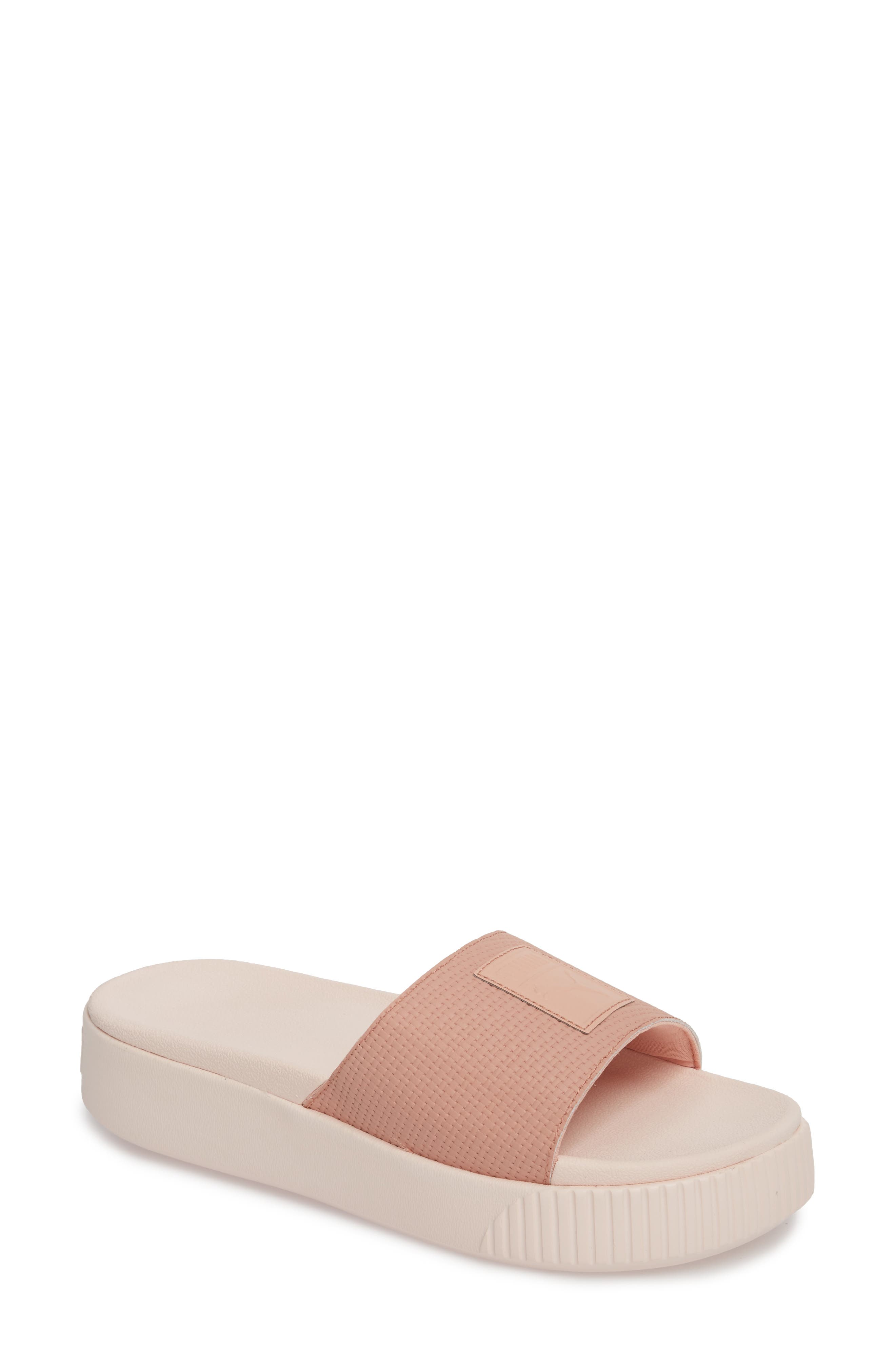 Platform Slide Sandal, Main, color, PEACH BEIGE/ PEARL