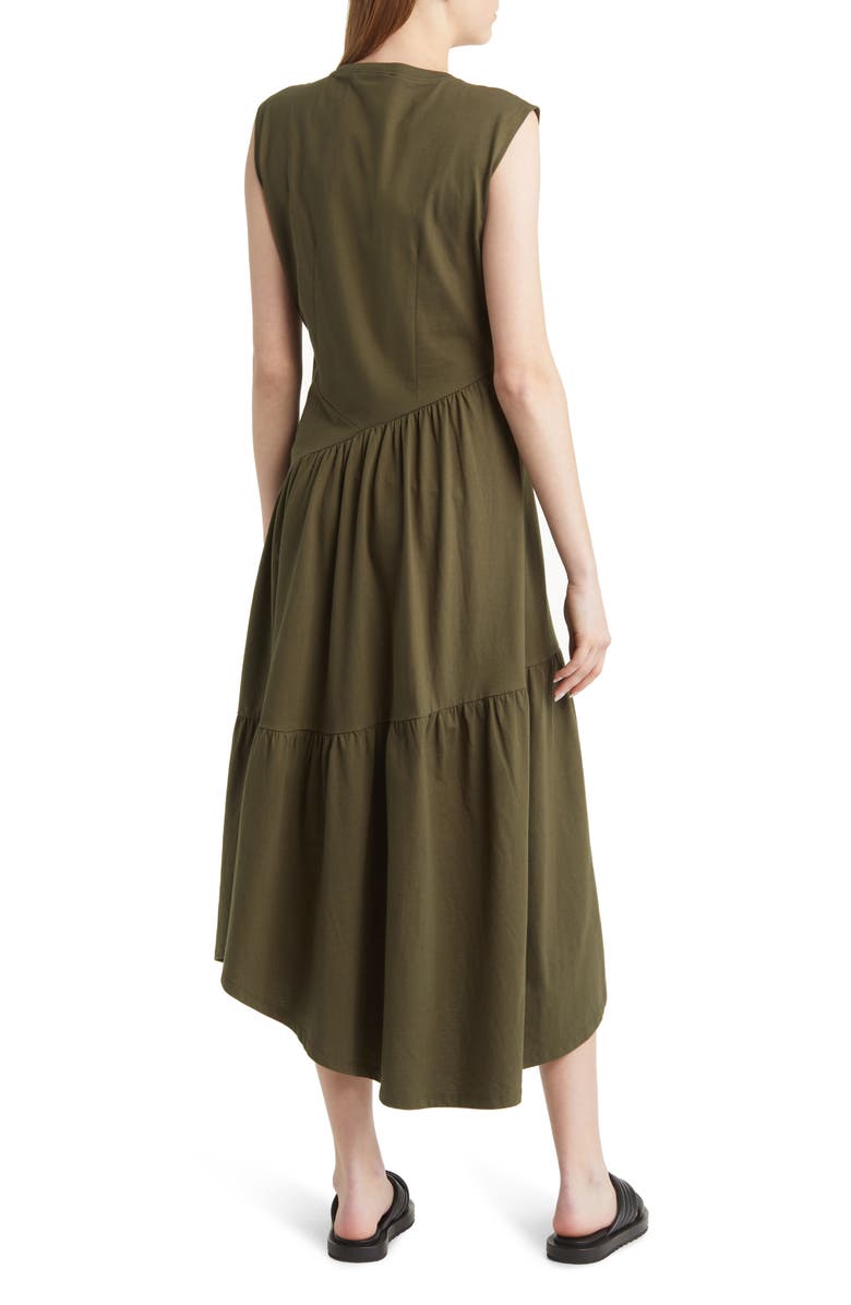 FRAME Gathered Seam Organic Cotton A-Line Midi Dress, Alternate, color, Fatigue