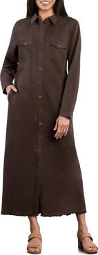 Wash Lab Denim Long Sleeve Denim Maxi Shirtdress