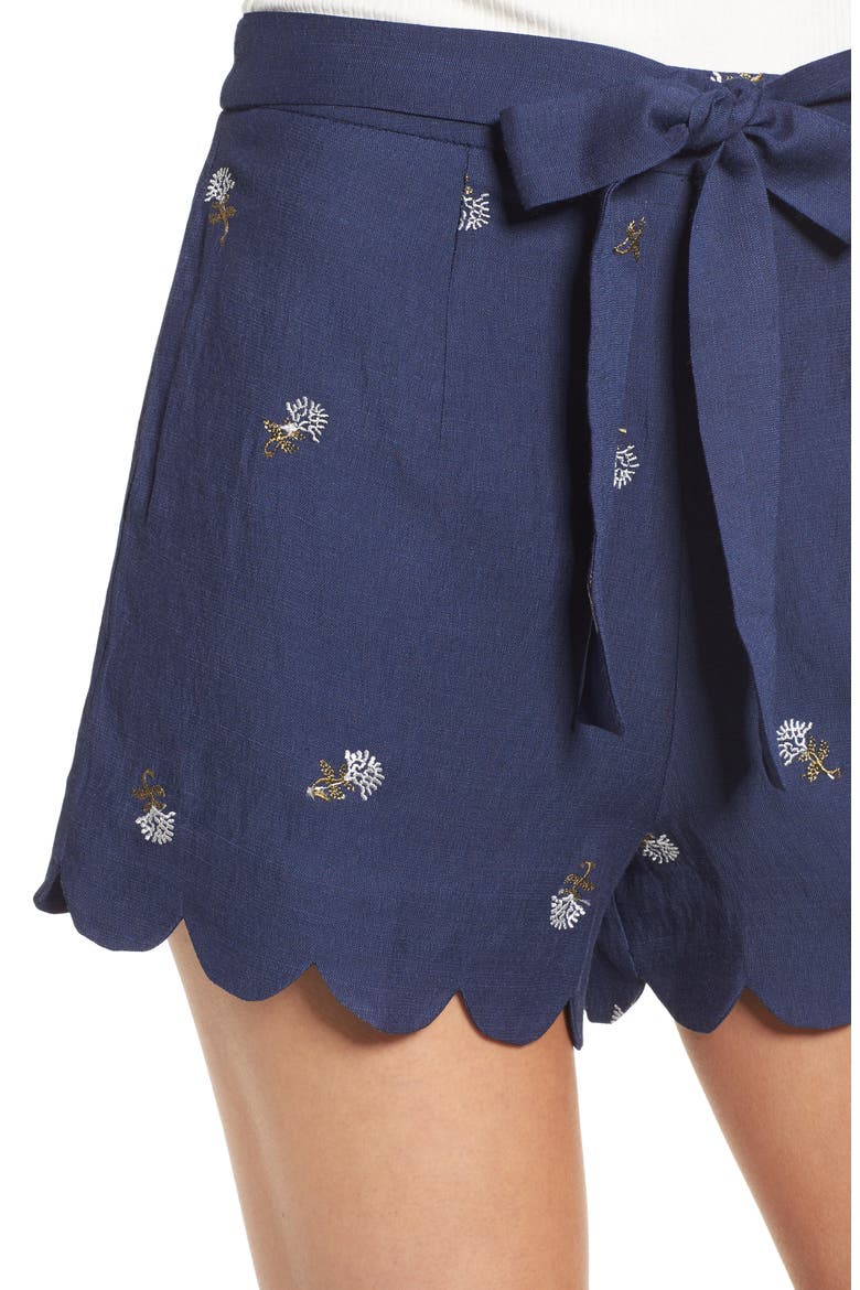 High Waist Scallop Hem Shorts, Alternate, color, NAVY