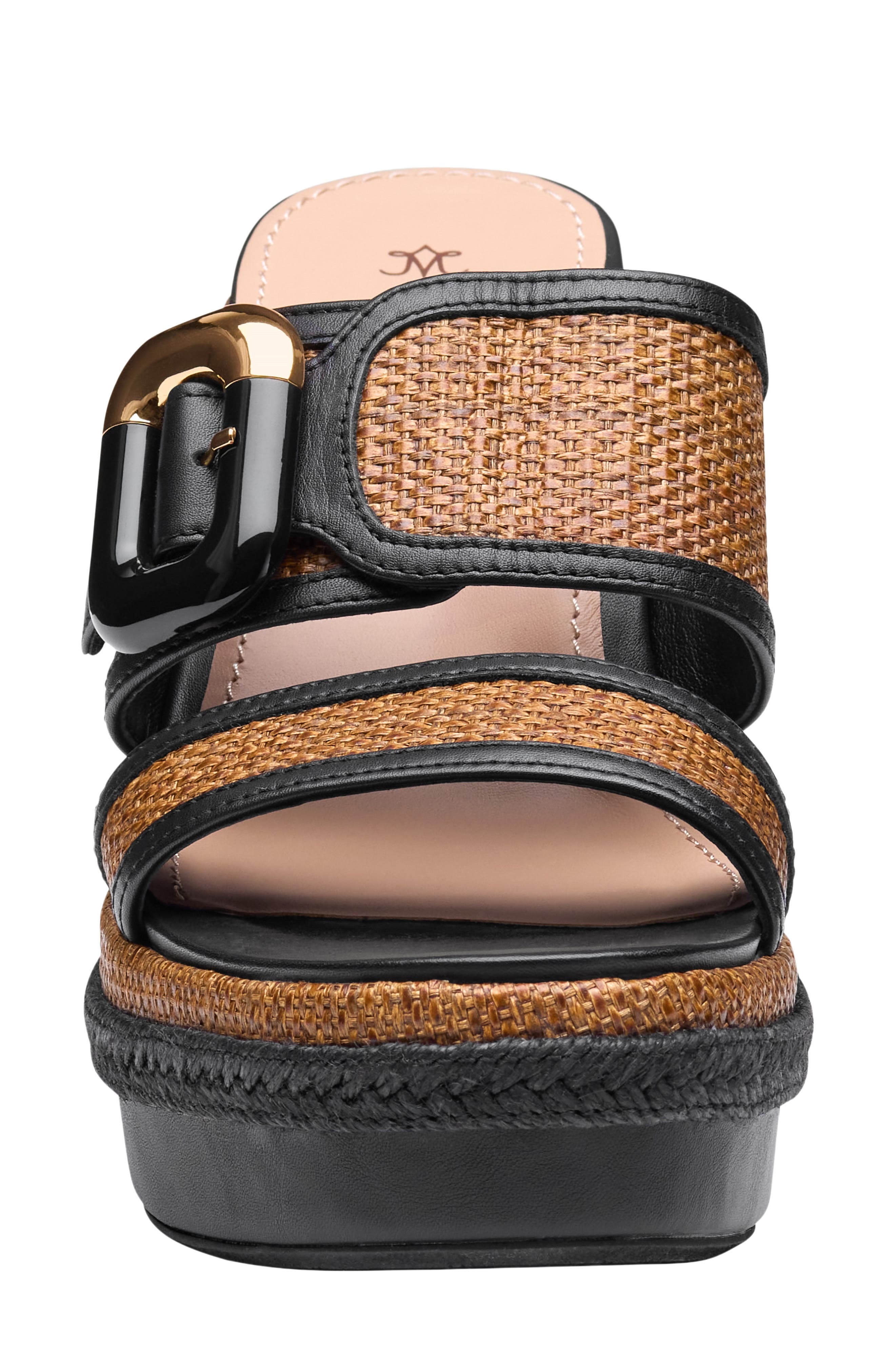 Johnston & Murphy Addison Buckle Platform Wedge Slide Sandal, Alternate, color, Cognac Raffia