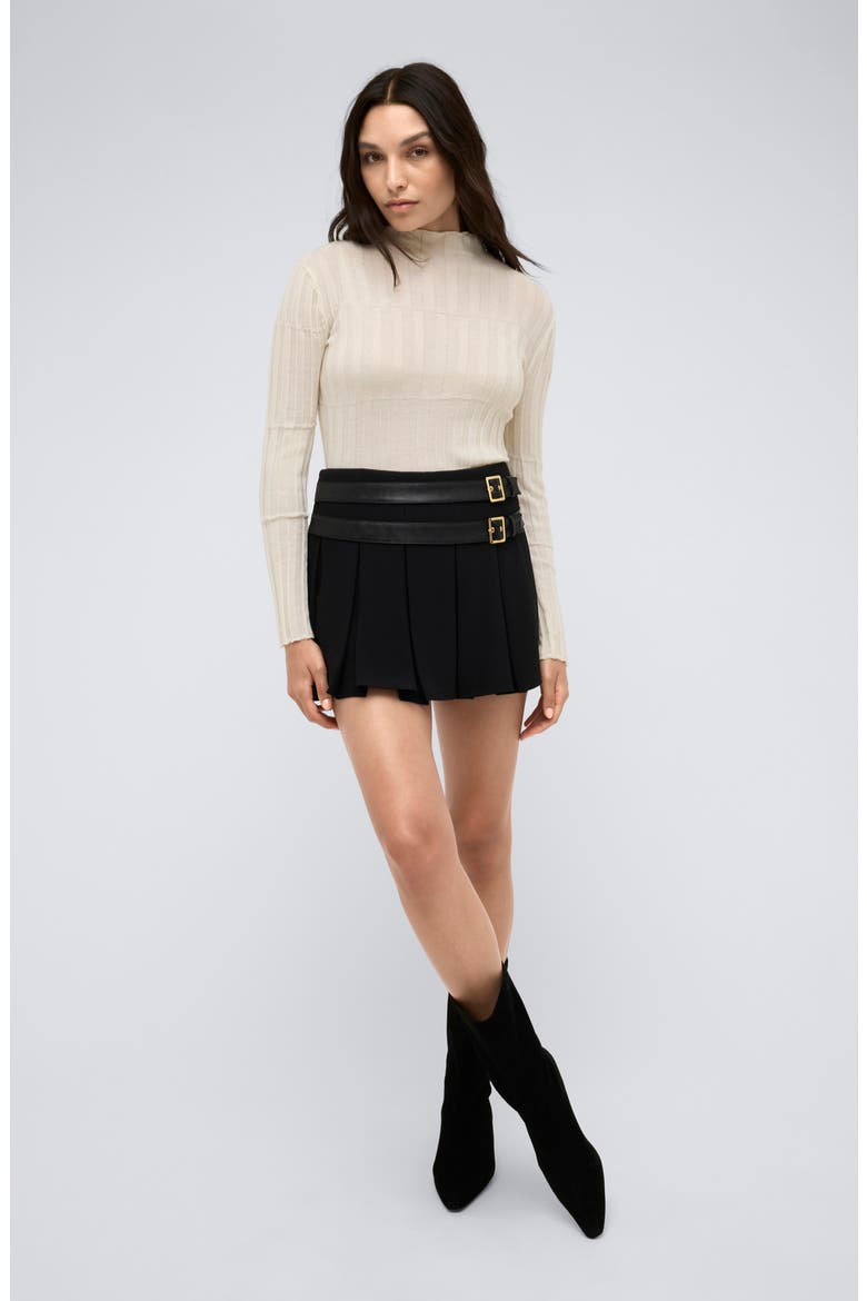 Box Pleat Miniskirt, Alternate, color, BLACK