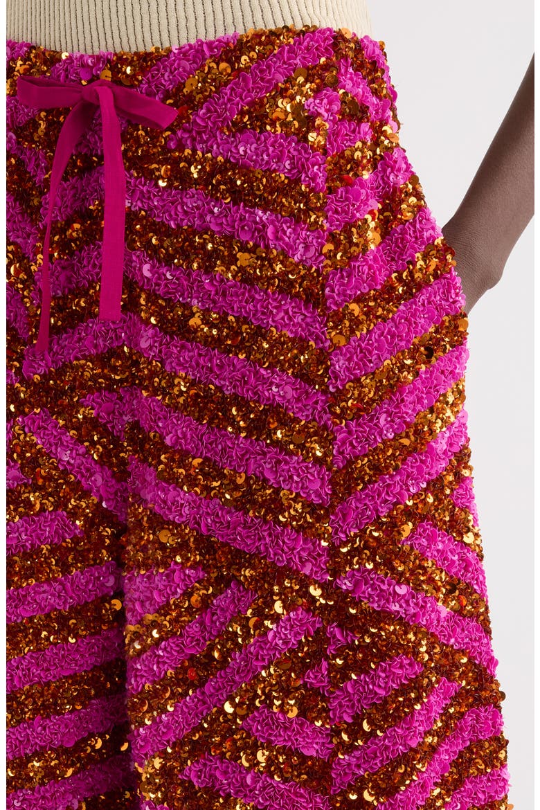 Pomy Bis Sequin Embellished Stripe Wide Leg Drawstring Shorts, Alternate, color, FUCHSIA