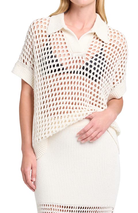 Oversize Open Knit Linen & Silk Polo