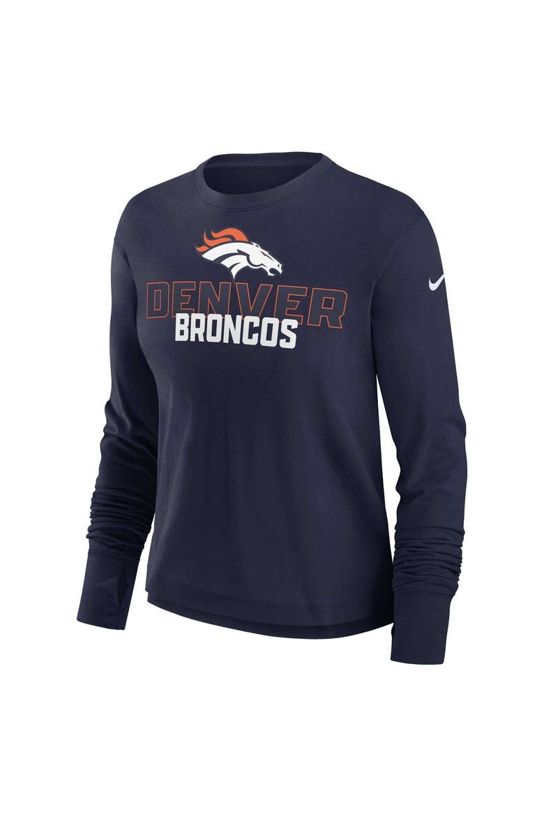 Women's Nike Navy Denver Broncos Modest Crop Performance Long Sleeve T-Shirt, Alternate, color, Navy