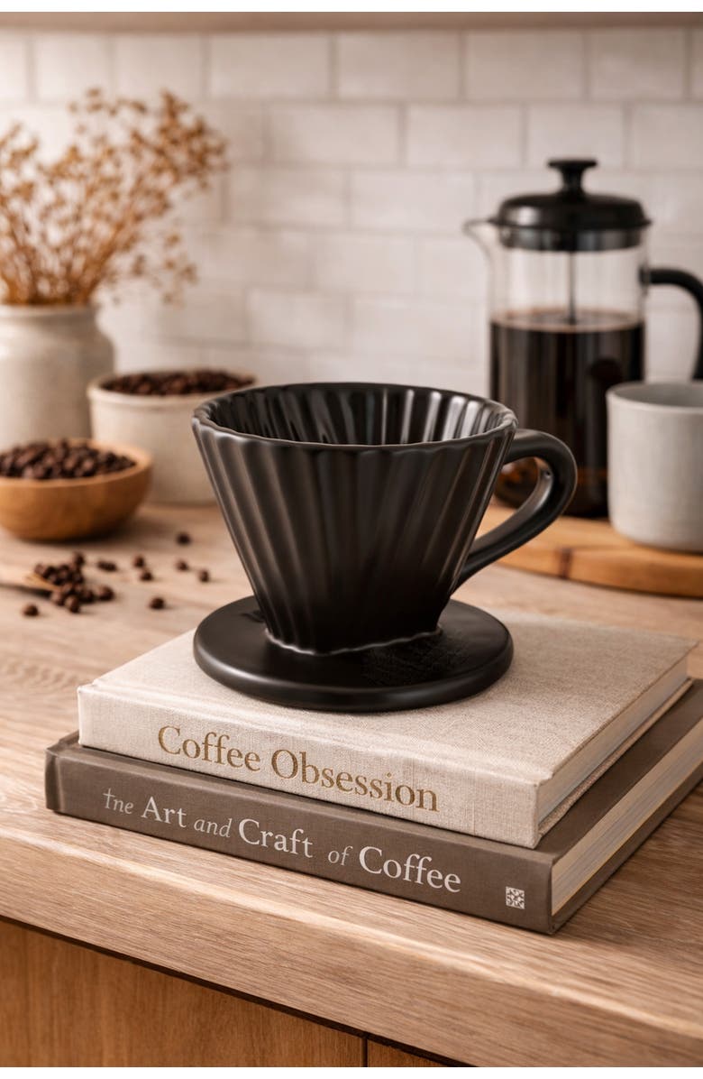 CHANTAL 8 ounce Lotus Ceramic Pour Over Coffee Filter, Alternate, color, Matte Black