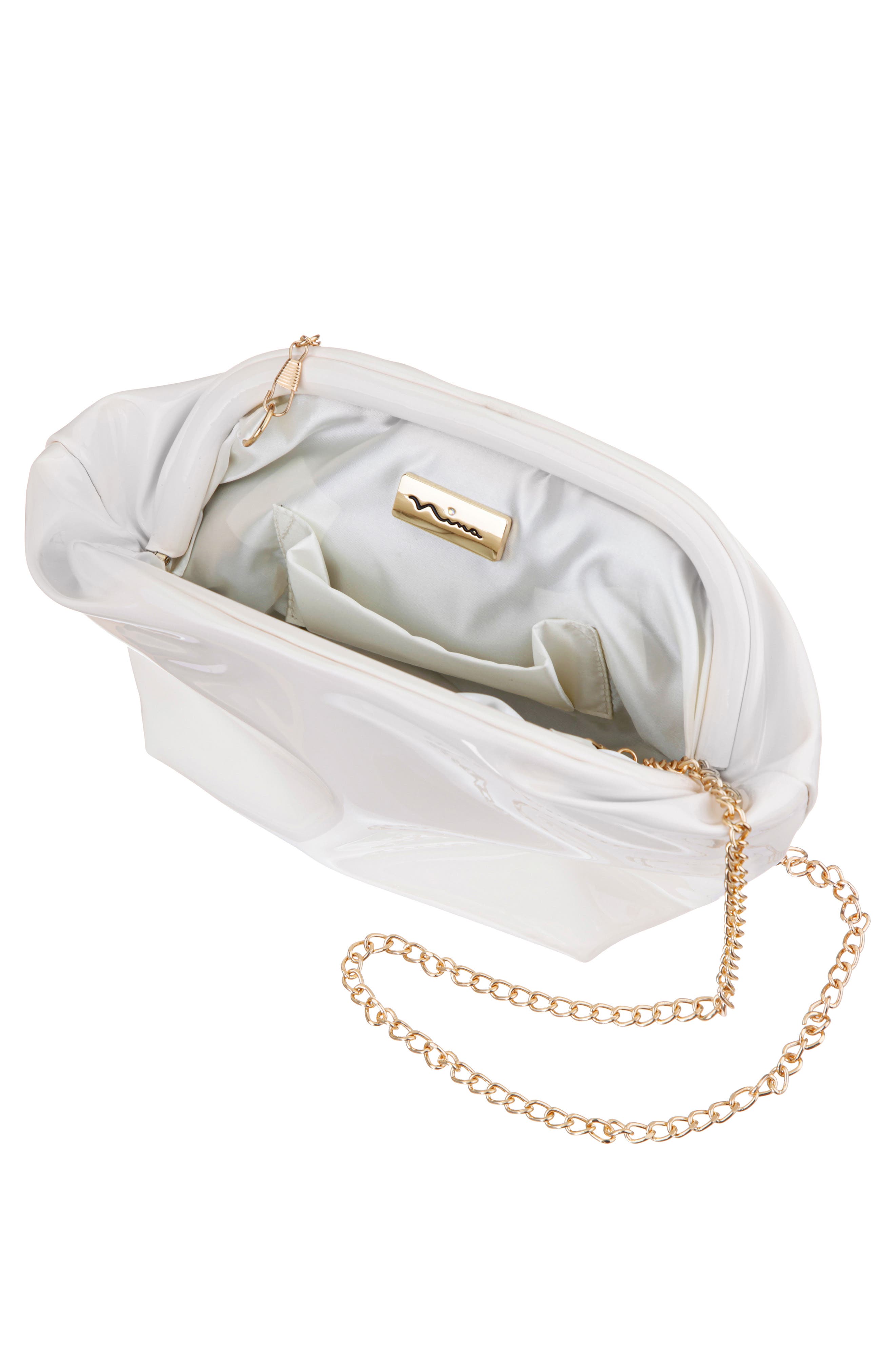 Nina Lyric Faux Leather Clutch, Alternate, color, Ecru