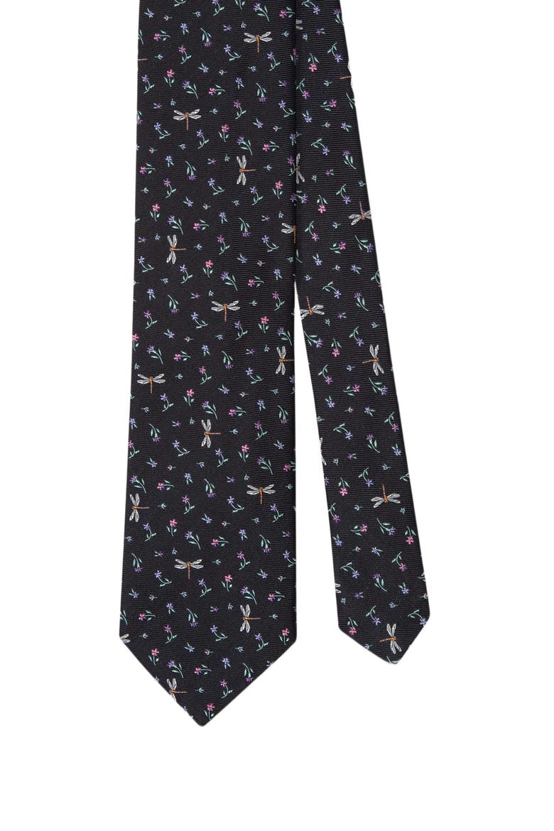 Robert Dragonfly Ditsy Floral Best of Class Necktie, Main, color, Navy