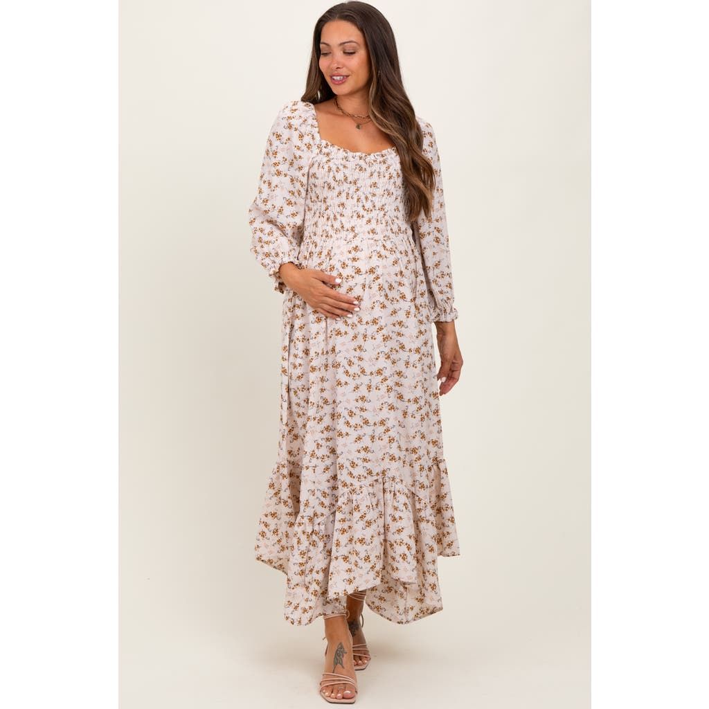 Pinkblush Floral Smocked Handkerchief Hem Maxi Dress In White