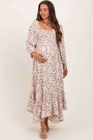 PinkBlush Floral Smocked Handkerchief Hem Maxi Dress