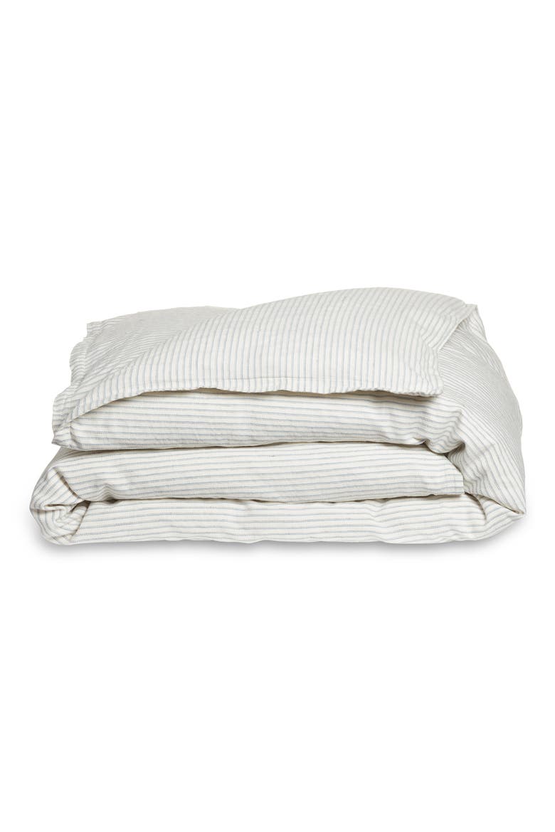 Connor Stripe Linen & Cotton Duvet Cover, Alternate, color, IVORY/ DENIM