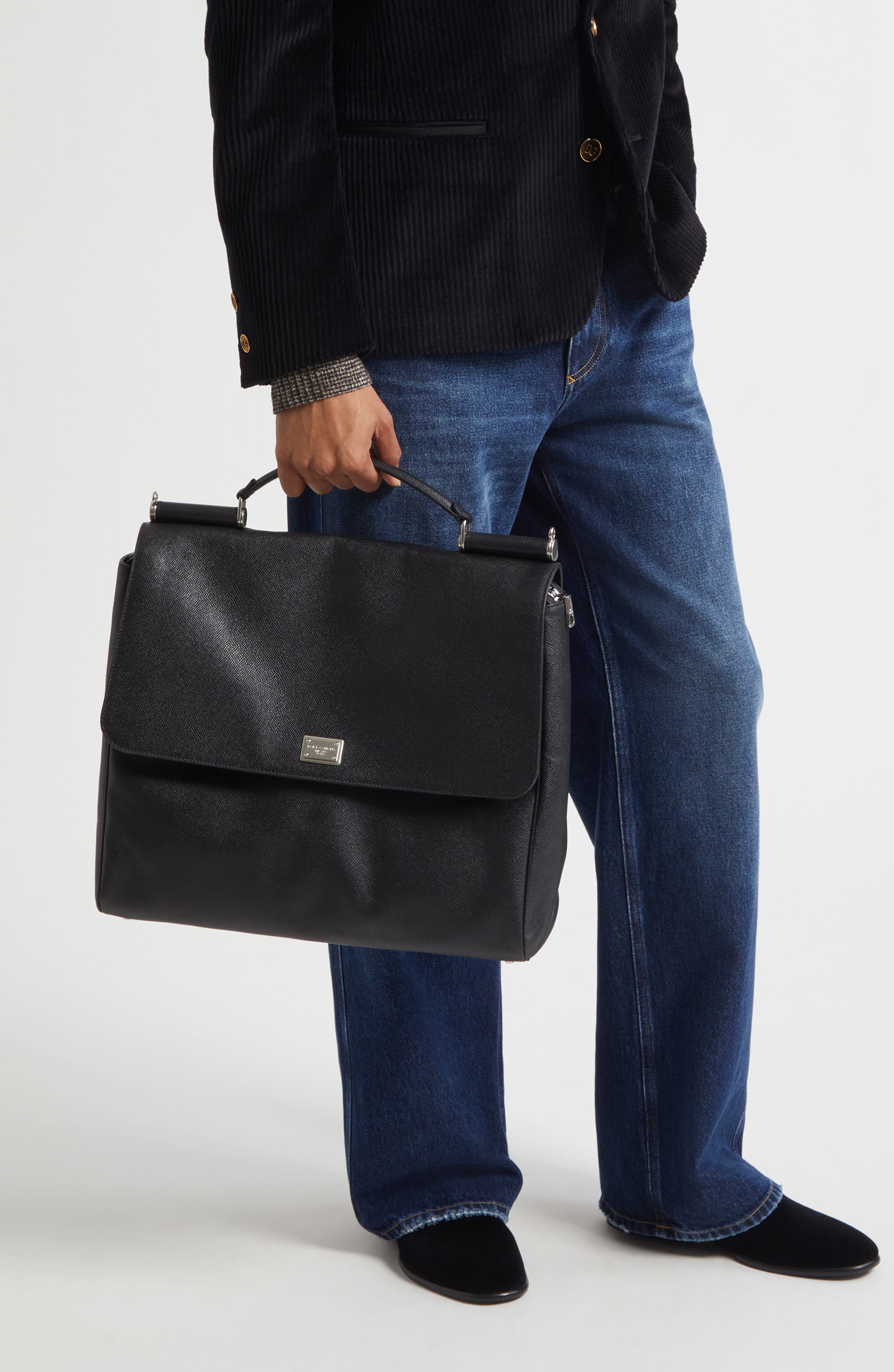 Dolce&Gabbana Sicily Alpina Leather Messenger Bag, Alternate, color, 80999 Nero