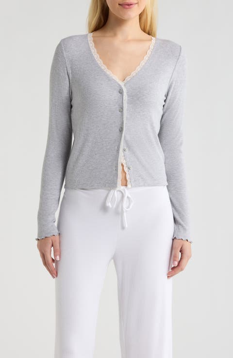 Daydream Lace Trim Rib Button-Up Lounge Top