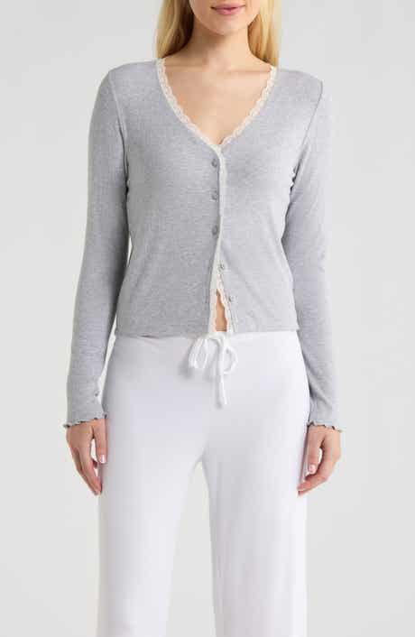 Daydream Lace Trim Rib Button-Up Lounge Top